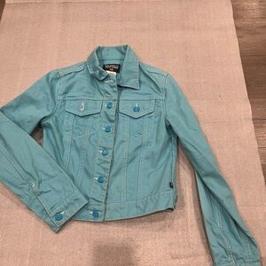 [S]VTG Polo Jeans Co. Ralph Lauren Turquoise Saturday Jean Jacket Cropped